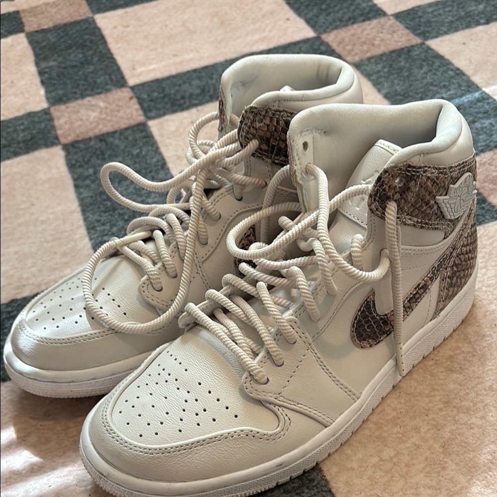 Women's White and Snake Print High-Top Sneakers